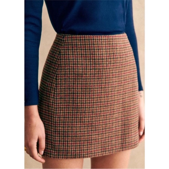 Sezane Dresses & Skirts - Sezane Malia Houndstooth Mini Skirt Plaid Wool Brown Navy Blue Size Small Fr 34